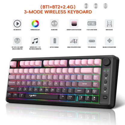 HXSJ L400 Three-mode Wireless RGB Light Thin Film 81 Keys Keyboard(Blue White Red) - Wireless Keyboard by HXSJ | Online Shopping UK | buy2fix
