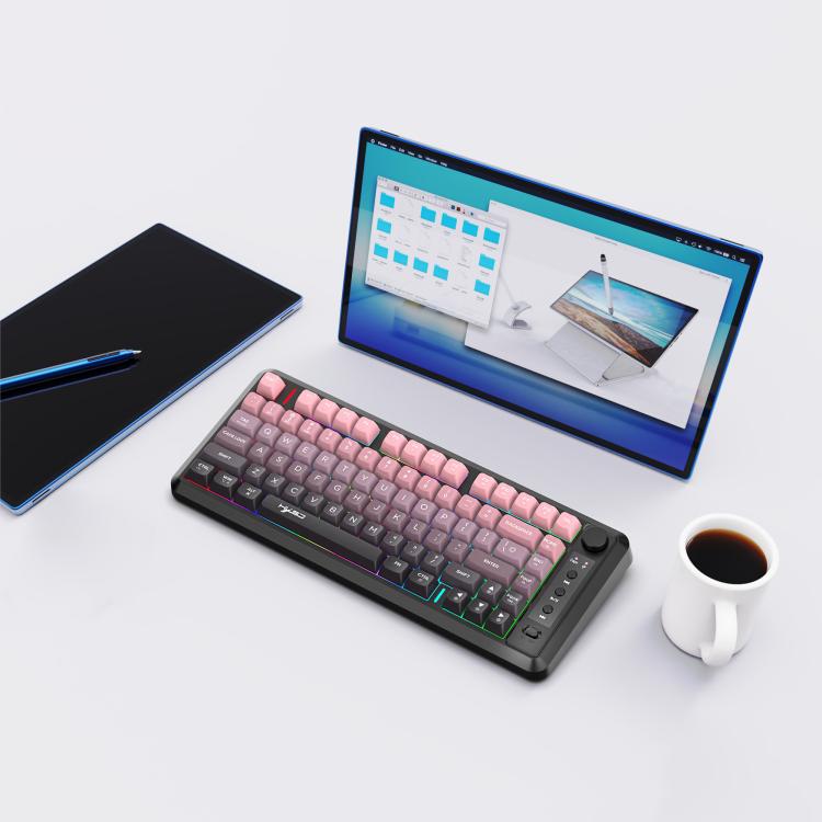 HXSJ L400 Three-mode Wireless RGB Light Thin Film 81 Keys Keyboard(Black White Blue) - Wireless Keyboard by HXSJ | Online Shopping UK | buy2fix