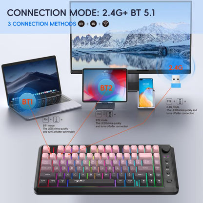 HXSJ L400 Three-mode Wireless RGB Light Thin Film 81 Keys Keyboard(Gradient Black Pink) - Wireless Keyboard by HXSJ | Online Shopping UK | buy2fix