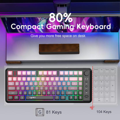 HXSJ L400 Three-mode Wireless RGB Light Thin Film 81 Keys Keyboard(Black White Blue) - Wireless Keyboard by HXSJ | Online Shopping UK | buy2fix