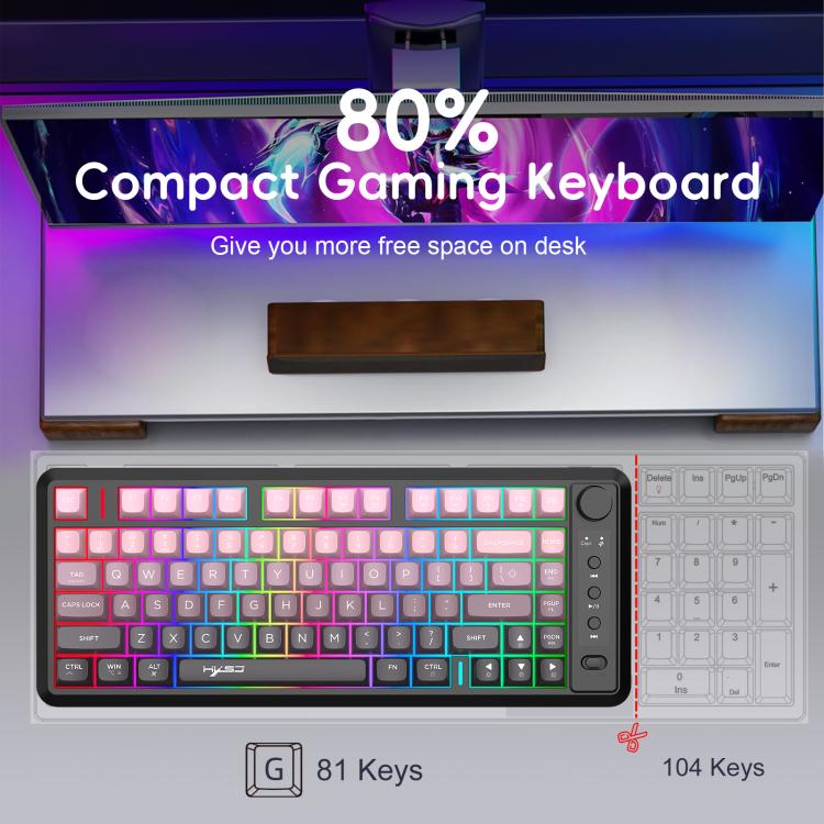 HXSJ L400 Three-mode Wireless RGB Light Thin Film 81 Keys Keyboard(Blue White Red) - Wireless Keyboard by HXSJ | Online Shopping UK | buy2fix