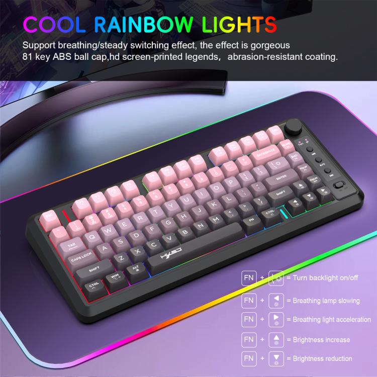 HXSJ L400 Three-mode Wireless RGB Light Thin Film 81 Keys Keyboard(Black White Blue) - Wireless Keyboard by HXSJ | Online Shopping UK | buy2fix
