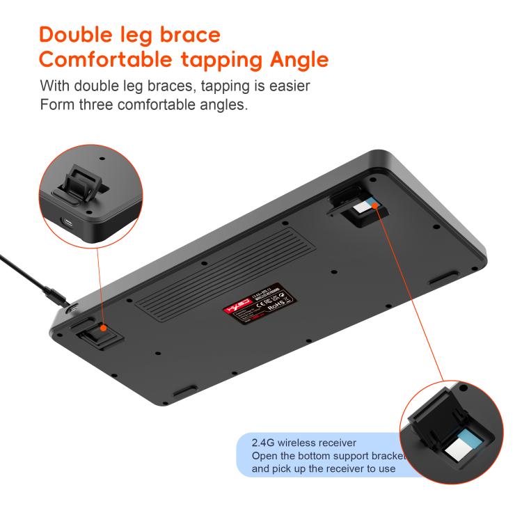 HXSJ L400 Three-mode Wireless RGB Light Thin Film 81 Keys Keyboard(Gradient Black Pink) - Wireless Keyboard by HXSJ | Online Shopping UK | buy2fix