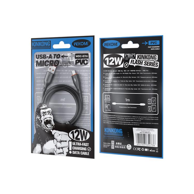 WK WDC-67m Kinkong 1m 12W PVC Data Cable, Interface:USB to Micro(Black) - Micro USB Cable by WK | Online Shopping UK | buy2fix