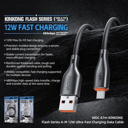 WK WDC-67m Kinkong 1m 12W PVC Data Cable, Interface:USB to Micro(Black) - Micro USB Cable by WK | Online Shopping UK | buy2fix