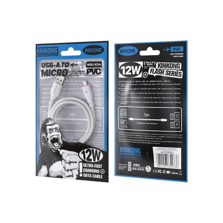 WK WDC-67m Kinkong 1m 12W PVC Data Cable, Interface:USB to Micro(White) - Micro USB Cable by WK | Online Shopping UK | buy2fix