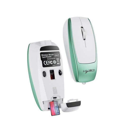 HXSJ M109 Mini Wireless Mouse, 3D Right, TF Card Reader, 4D Mute Buttons(Light Green) - Wireless Mice by HXSJ | Online Shopping UK | buy2fix