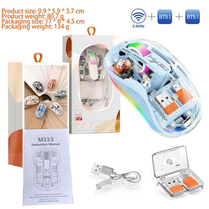 HXSJ M333 Three Modes Transparent Wireless Mouse(Blue) - Wireless Mice by HXSJ | Online Shopping UK | buy2fix