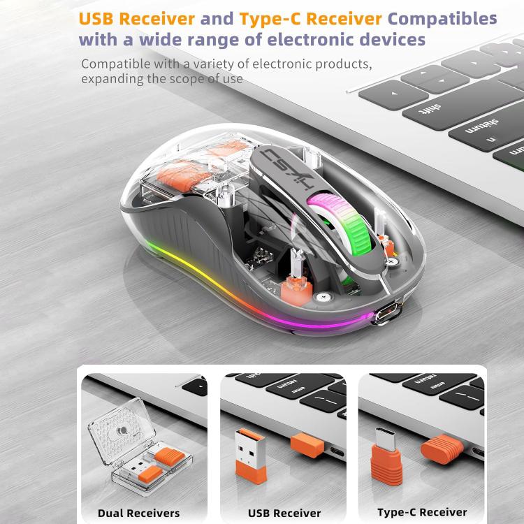 HXSJ M333 Three Modes Transparent Wireless Mouse(Orange) - Wireless Mice by HXSJ | Online Shopping UK | buy2fix