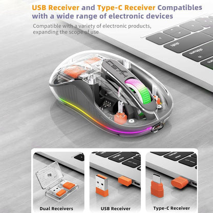 HXSJ M333 Three Modes Transparent Wireless Mouse(Orange) - Wireless Mice by HXSJ | Online Shopping UK | buy2fix