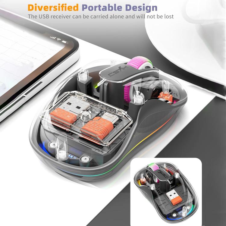 HXSJ M333 Three Modes Transparent Wireless Mouse(Orange) - Wireless Mice by HXSJ | Online Shopping UK | buy2fix