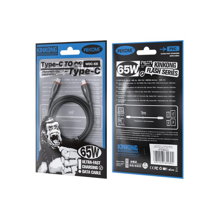 WK WDC-68 Kinkong Flash Series 1m 65W PVC Fast Charging Data Cable, Interface:Type-C to Type-C(Black) - USB-C & Type-C Cable by WK | Online Shopping UK | buy2fix