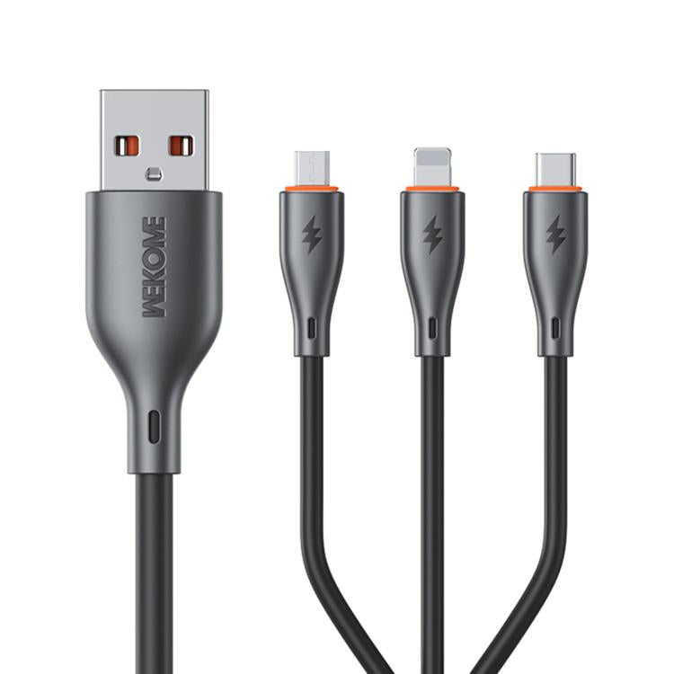WK WDC-79 3 in 1 Kinkong Flash Series 1.2m 66W PVC Fast Charging Data Cable, Interface:USB to Type-C+8 Pin+Micro(Black) - Multifunctional Cable by WK | Online Shopping UK | buy2fix
