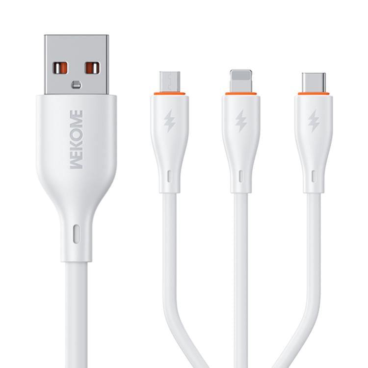 WK WDC-79 3 in 1 Kinkong Flash Series 1.2m 66W PVC Fast Charging Data Cable, Interface:USB to Type-C+8 Pin+Micro(White) - Multifunctional Cable by WK | Online Shopping UK | buy2fix