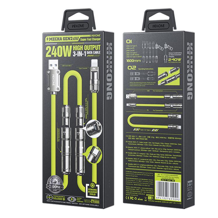 WK WDC-77 Convertible 3 in 1 240W Ultra-Fast ChargingTrue Silicone Data Cable, Interface:6 in 1(Green) - Multifunctional Cable by WK | Online Shopping UK | buy2fix