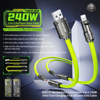 WK WDC-77 Convertible 3 in 1 240W Ultra-Fast ChargingTrue Silicone Data Cable, Interface:6 in 1(Green) - Multifunctional Cable by WK | Online Shopping UK | buy2fix