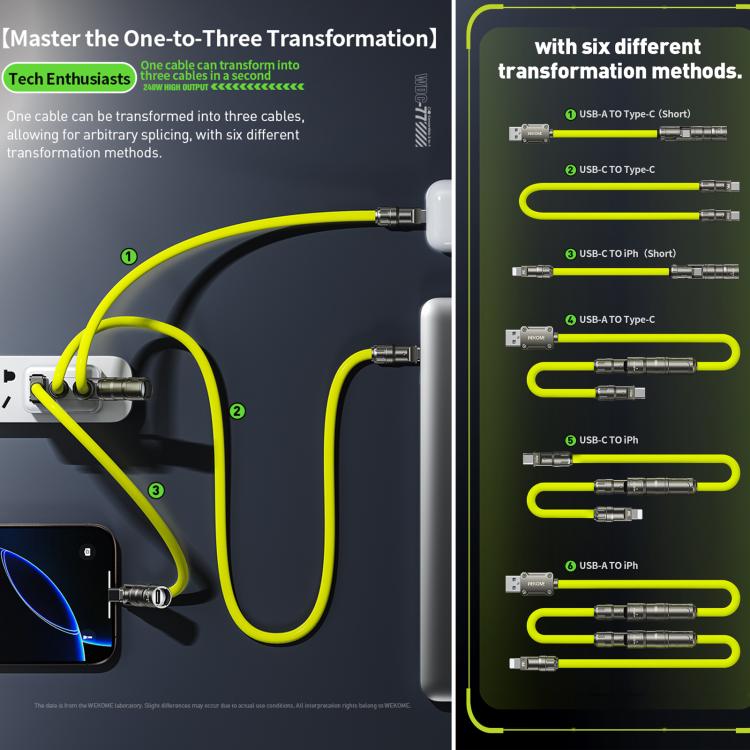 WK WDC-77 Convertible 3 in 1 240W Ultra-Fast ChargingTrue Silicone Data Cable, Interface:6 in 1(Green) - Multifunctional Cable by WK | Online Shopping UK | buy2fix