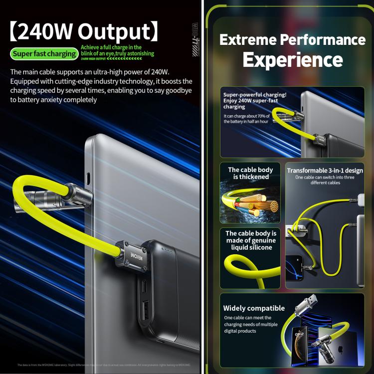 WK WDC-77 Convertible 3 in 1 240W Ultra-Fast ChargingTrue Silicone Data Cable, Interface:6 in 1(Green) - Multifunctional Cable by WK | Online Shopping UK | buy2fix