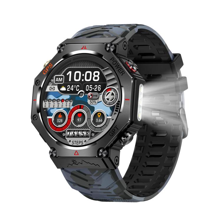 KC91 1.39 inch IPS Screen 3ATM Outdoor GPS Smart Watch with Flashlight(Camouflage) - Smart Watches by buy2fix | Online Shopping UK | buy2fix