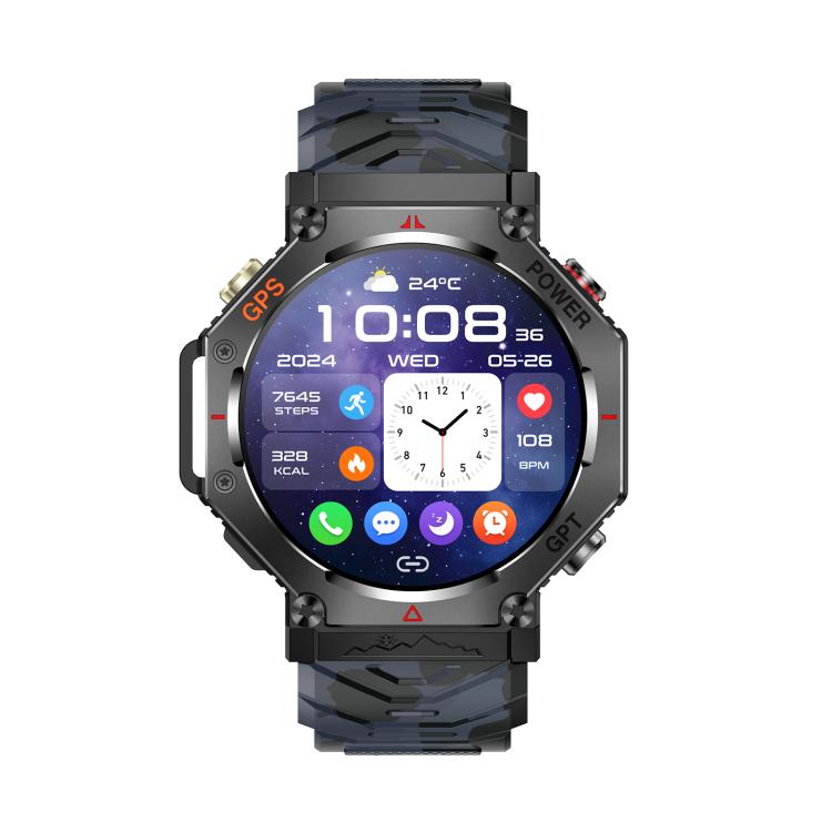 KC91 1.39 inch IPS Screen 3ATM Outdoor GPS Smart Watch with Flashlight(Camouflage) - Smart Watches by buy2fix | Online Shopping UK | buy2fix