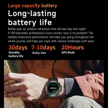 KC91 1.39 inch IPS Screen 3ATM Outdoor GPS Smart Watch with Flashlight(Black) - Smart Watches by buy2fix | Online Shopping UK | buy2fix