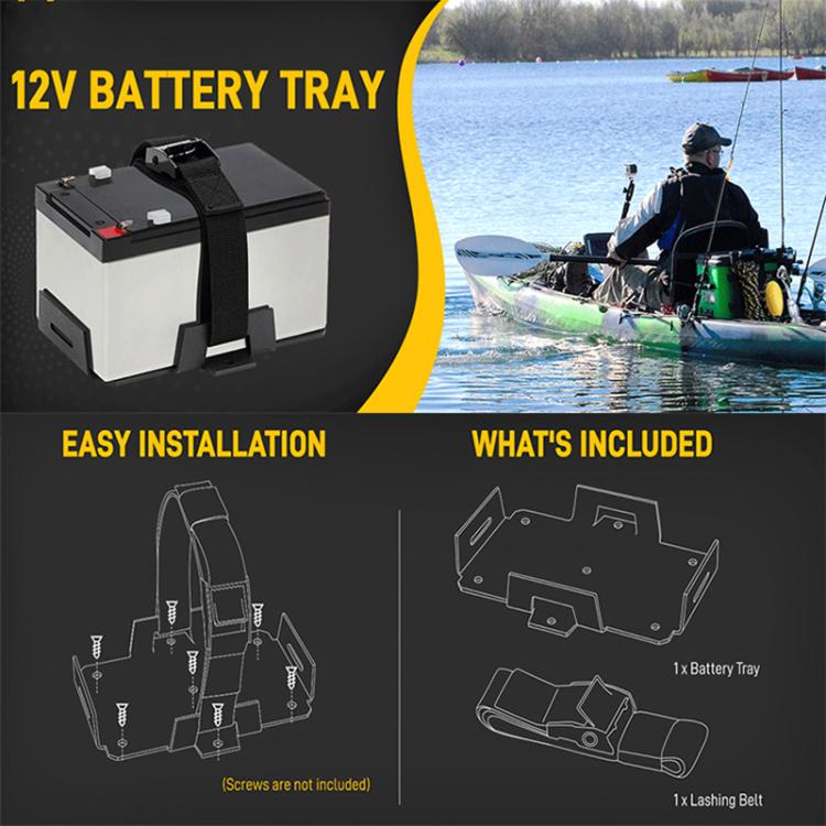 Aluminum Battery Tray Battery ?Fixed Bracket? for 12V/6V, 7-15AH Batteries with Adjustable Fixing Strap(Black) - Engine Fittings by buy2fix | Online Shopping UK | buy2fix