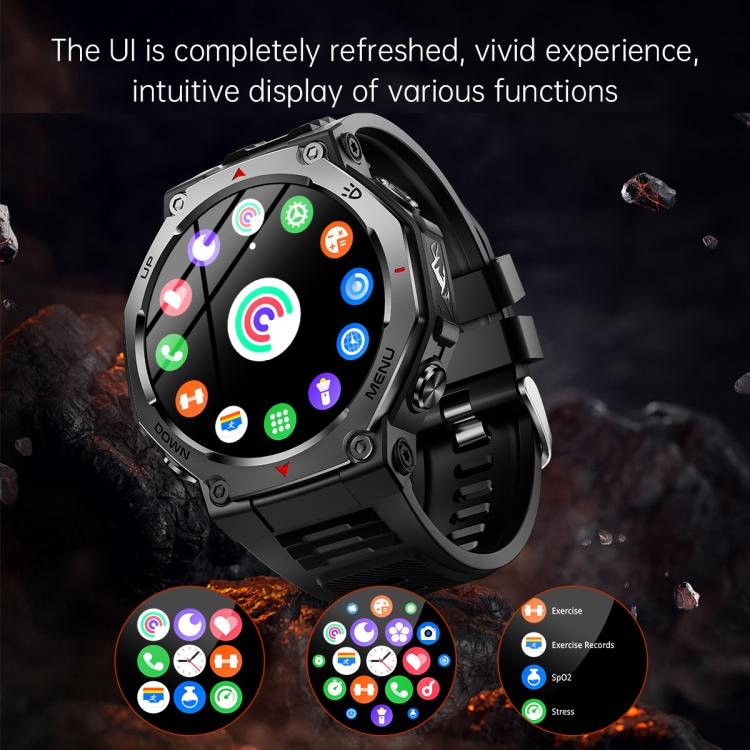 KT85 1.43 inch Screen 5ATM Outdoor Sports Smart Watch with Strong Flashlight(Black) - Smart Watches by buy2fix | Online Shopping UK | buy2fix