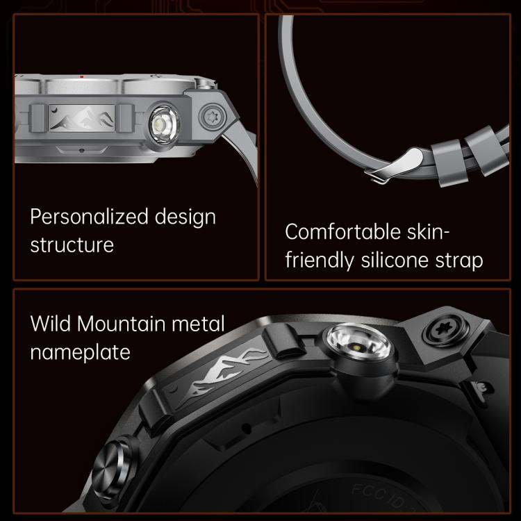 KT85 1.43 inch Screen 5ATM Outdoor Sports Smart Watch with Strong Flashlight(Grey) - Smart Watches by buy2fix | Online Shopping UK | buy2fix