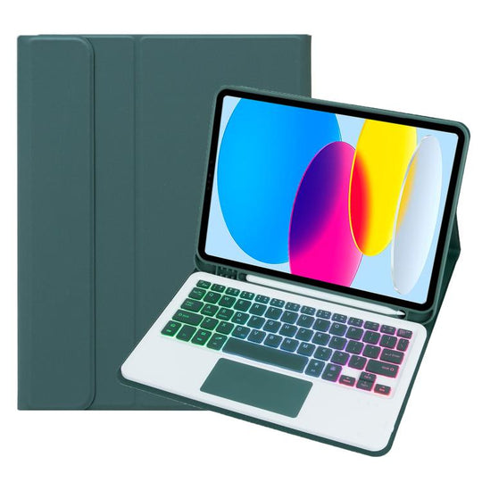 For iPad 11 2025 / 10th Gen 10.9 2022 A10B-AS Backlight Bluetooth Touch Keyboard Leather Tablet Case with Pen Slot(Dark Green)
