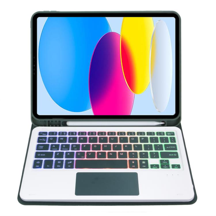 For iPad 11 2025 / 10th Gen 10.9 2022 A10B-AS Backlight Bluetooth Touch Keyboard Leather Tablet Case with Pen Slot(Dark Green) - Universal by buy2fix | Online Shopping UK | buy2fix