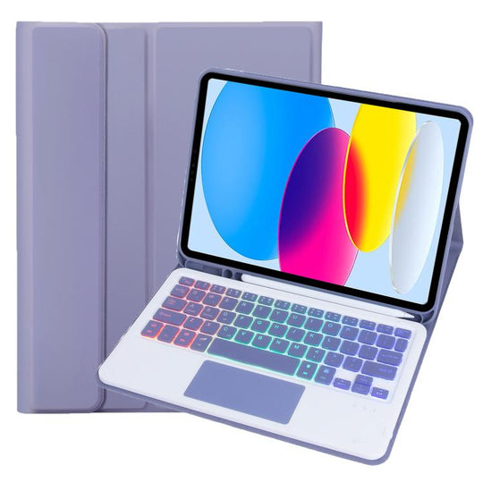For iPad 11 2025 / 10th Gen 10.9 2022 A10B-AS Backlight Bluetooth Touch Keyboard Leather Tablet Case with Pen Slot(Dark Purple)