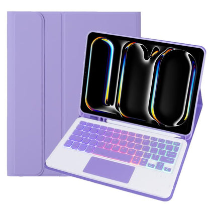 For iPad Pro 11 2024 A13B-AS Backlight Bluetooth Touch Keyboard Leather Tablet Case with Pen Slot(Purple) - For iPad Pro by buy2fix | Online Shopping UK | buy2fix