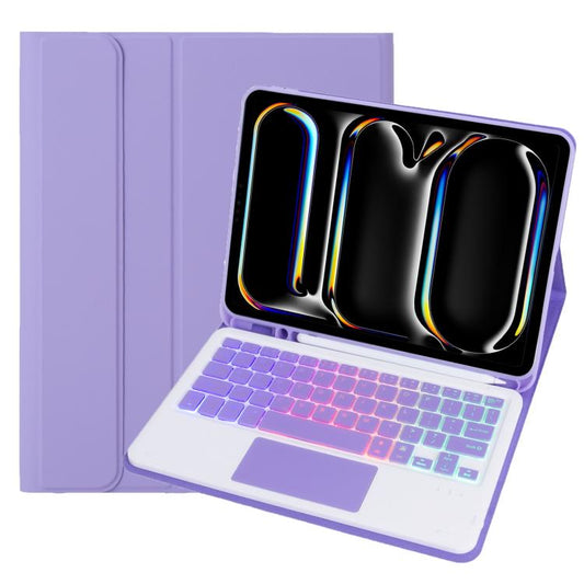 For iPad Pro 11 2024 A13B-AS Backlight Bluetooth Touch Keyboard Leather Tablet Case with Pen Slot(Purple) - For iPad Pro by buy2fix | Online Shopping UK | buy2fix