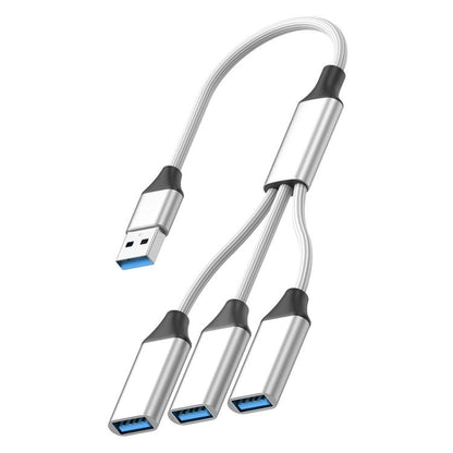 USB-A to USB-A 3 in 1 OTG Expander Splitter Dock Station(Fabric Silver) - USB 3.0 HUB by buy2fix | Online Shopping UK | buy2fix