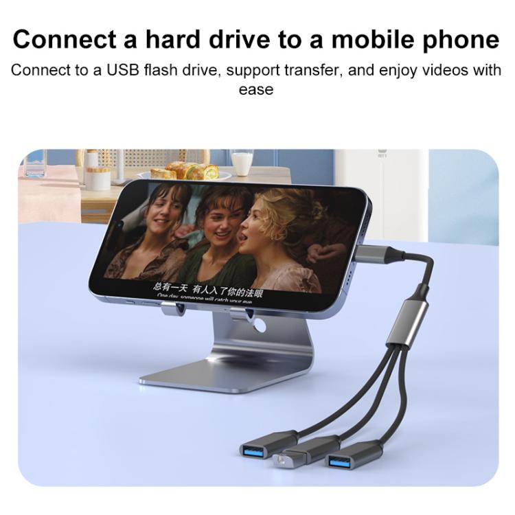 USB-C / Type-C to USB-A 3 in 1 OTG Expander Splitter Dock Station(Braided Silver) - USB 3.0 HUB by buy2fix | Online Shopping UK | buy2fix