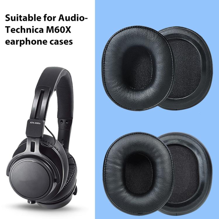 2pcs Sponge Earmuffs Replacement Earpads For Audio Technica ATH-M60X, Model:Black Protein Leather - Earmuff & Pad by buy2fix | Online Shopping UK | buy2fix