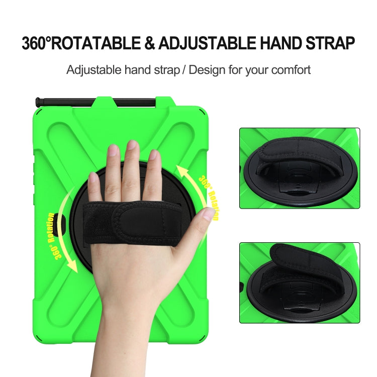 For Samsung Galaxy Tab Active Pro T540 / T545 / Tab Active4 Pro Shockproof Colorful Silicone + PC Protective Case with Holder & Hand Grip Strap(Green) - Other Galaxy Tab PC by buy2fix | Online Shopping UK | buy2fix