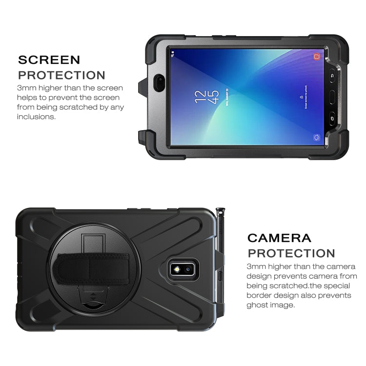 For Samsung Galaxy Tab Active 2 8.0 T390/T395/T397 Shockproof Colorful Silicone + PC Protective Case with Holder & Hand Grip Strap & Pen Slot(Black) - Other Galaxy Tab PC by buy2fix | Online Shopping UK | buy2fix