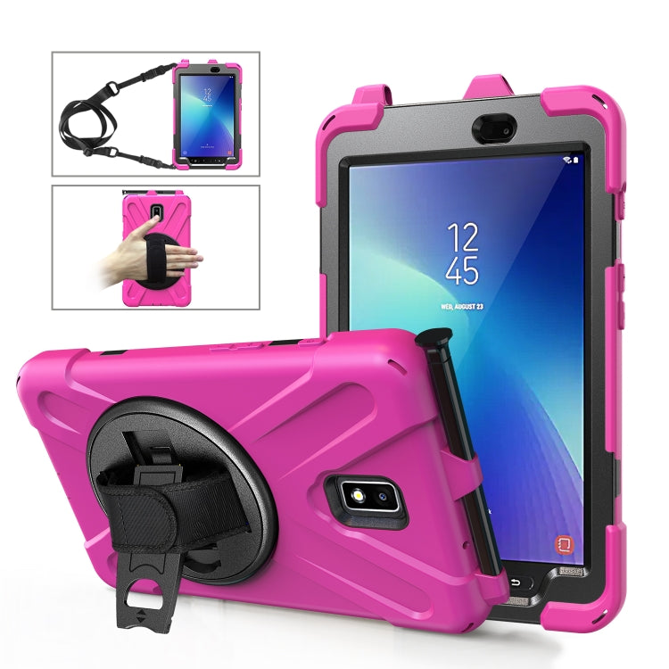 For Samsung Galaxy Tab Active 2 8.0 T390/T395/T397 Shockproof Colorful Silicone + PC Protective Case with Holder & Hand Grip Strap & Pen Slot(Rose Red) - Other Galaxy Tab PC by buy2fix | Online Shopping UK | buy2fix