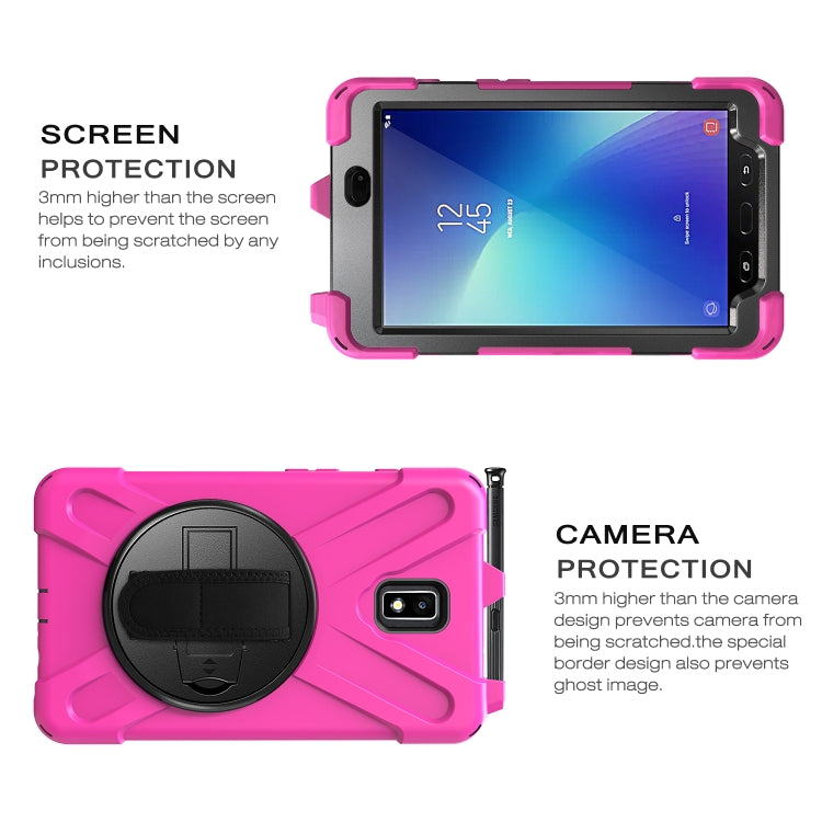 For Samsung Galaxy Tab Active 2 8.0 T390/T395/T397 Shockproof Colorful Silicone + PC Protective Case with Holder & Hand Grip Strap & Pen Slot(Rose Red) - Other Galaxy Tab PC by buy2fix | Online Shopping UK | buy2fix