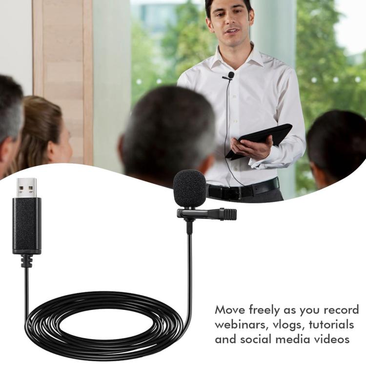 USB Interface Lavalier Microphone for Laptop Live Conference Recording, Length:2m - Microphone by buy2fix | Online Shopping UK | buy2fix