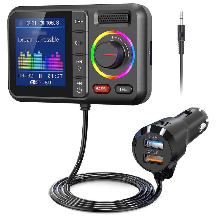 BT98 Colorful Screen Car Bluetooth MP3 Player FM Transmitter Cigarette Lighter Charging(Black) - Bluetooth Car Kits by buy2fix | Online Shopping UK | buy2fix