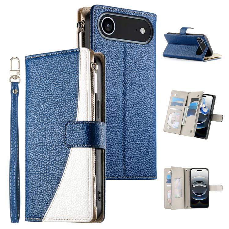 For iPhone Air Stitching Multi-card Zipper Wallet Leather Phone Case with Short Strap(Dark Blue) - iPhone Air Cases by buy2fix | Online Shopping UK | buy2fix