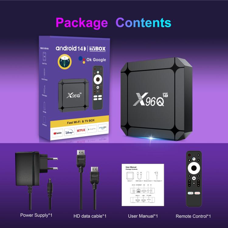 X96Q Android 14 Smart TV Box, RK3518 Quad-Core Cortex-A53, Memory:2GB+16GB(EU Plug) - Others by buy2fix | Online Shopping UK | buy2fix