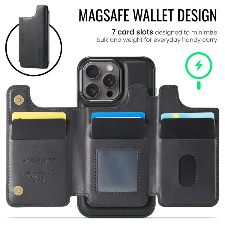 For iPhone 16 Pro Max DG.MING MAGKING-K3 Series MagSafe RFID Card Bag Detachable Phone Case(Black) - iPhone 16 Pro Max Cases by DG.MING | Online Shopping UK | buy2fix