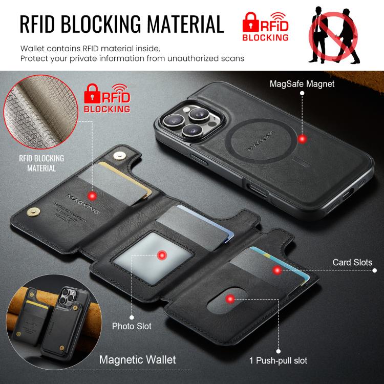 For iPhone 16 Pro Max DG.MING MAGKING-K3 Series MagSafe RFID Card Bag Detachable Phone Case(Black) - iPhone 16 Pro Max Cases by DG.MING | Online Shopping UK | buy2fix