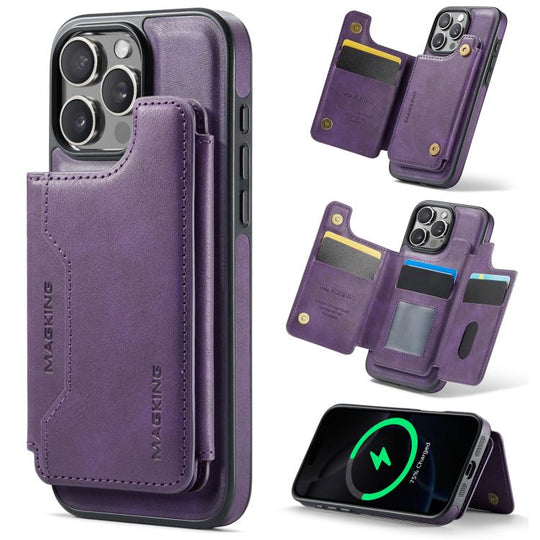 For iPhone 16 Pro Max MAGKING K3 Series MagSafe RFID Card Bag Detachable Phone Case(Purple)