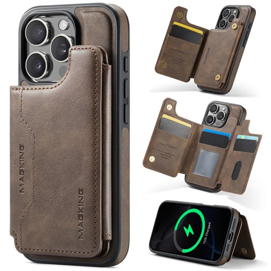 For iPhone 16 Pro MAGKING K3 Series MagSafe RFID Card Bag Detachable Phone Case(Coffee)