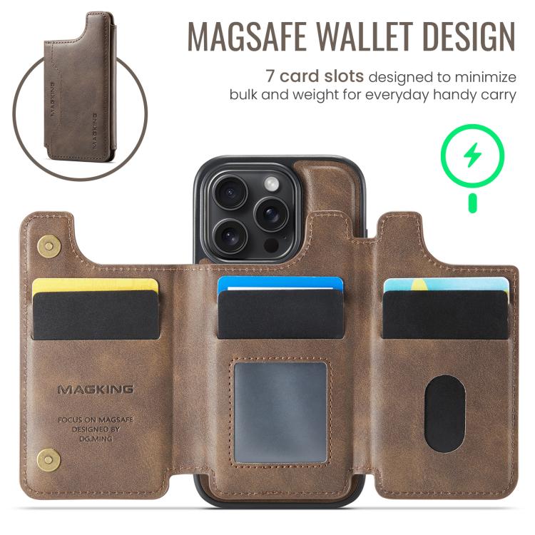 For iPhone 16 Pro DG.MING MAGKING-K3 Series MagSafe RFID Card Bag Detachable Phone Case(Coffee) - iPhone 16 Pro Cases by DG.MING | Online Shopping UK | buy2fix