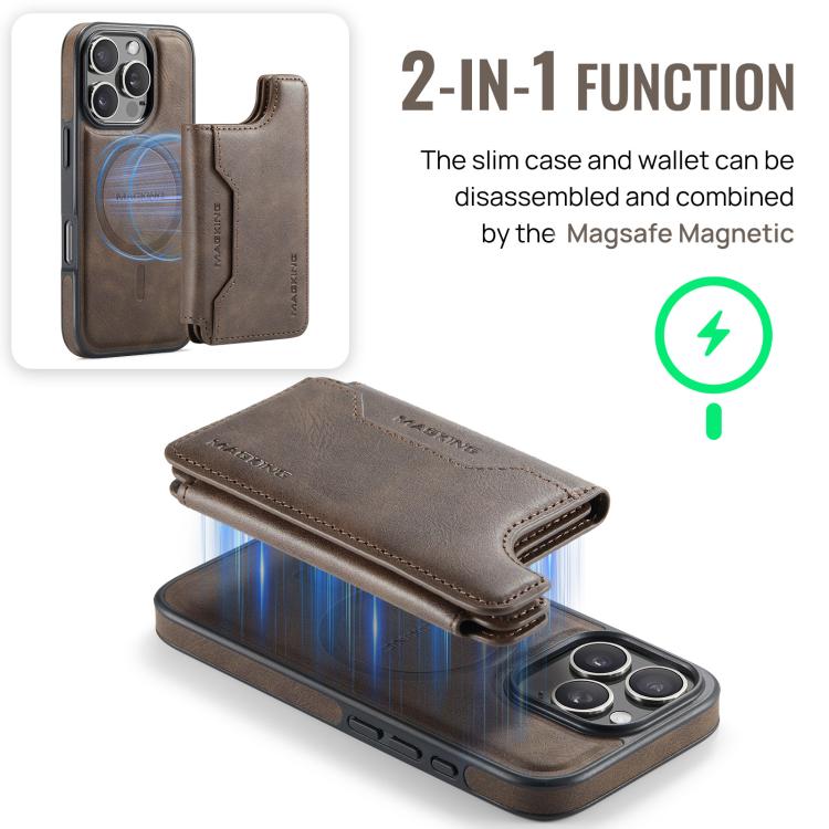 For iPhone 16 Pro DG.MING MAGKING-K3 Series MagSafe RFID Card Bag Detachable Phone Case(Coffee) - iPhone 16 Pro Cases by DG.MING | Online Shopping UK | buy2fix